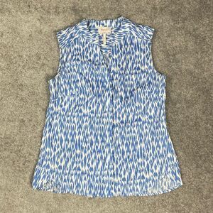 Laundry by Shelli Segal Blue White Sleeveless Blouse Button-down Top V Neck 8